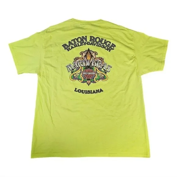 Harley-Davidson Mardi Gras Baton Rouge Louisiana Skull Neon Shirt Men Size XL